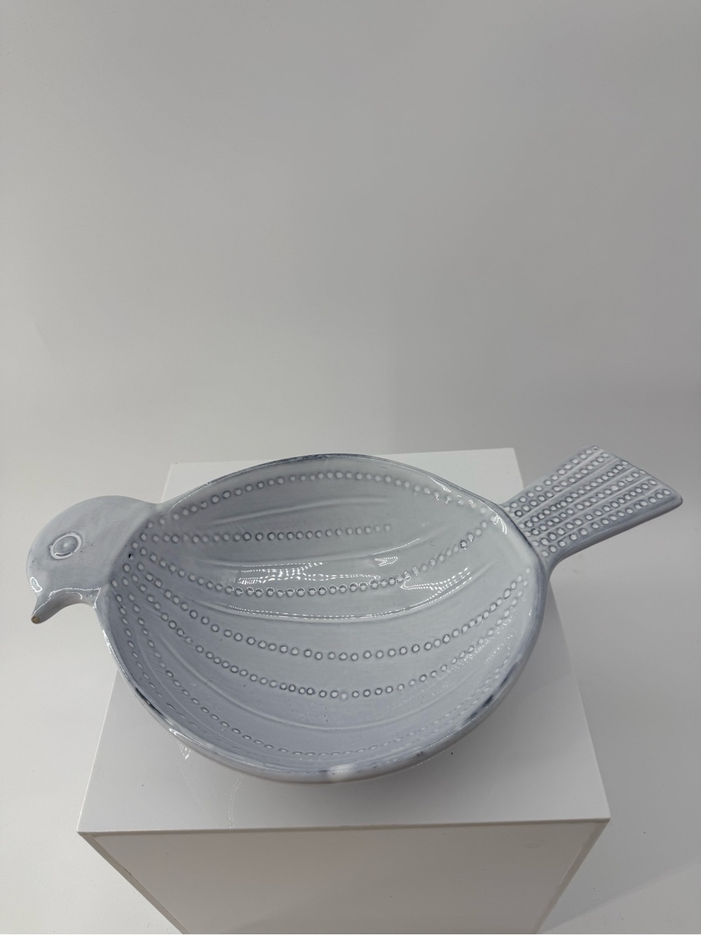 Crate&Barrel Light Gray Ceramic Bird Serving Bowl